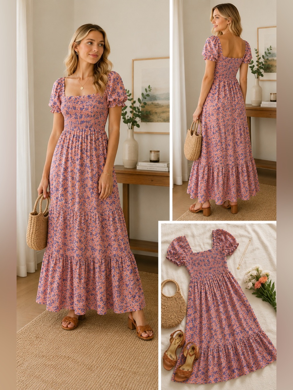 Buddy Love Peachy Pink Dress with Blue Floral Print